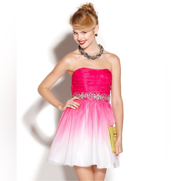 B Darlin Dresses & Skirts - Pink and White Strapless Prom Dress